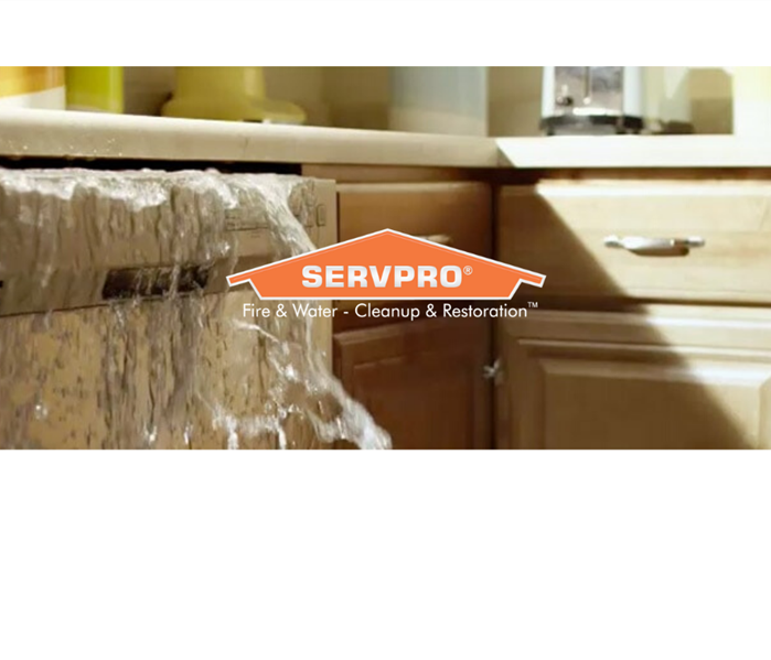 SERVPRO logo with dish washer leaking water