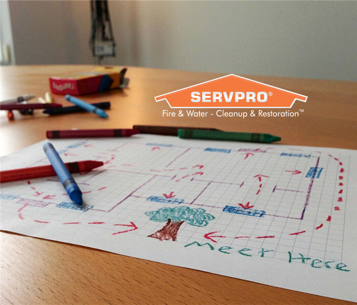 SERVPRO logo with escape plan and crayons.